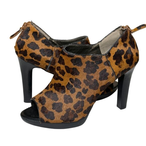 Banana Republic Women’s 9M Leopard Calf Hair Peep Toe High Heel Booties - Picture 1 of 9
